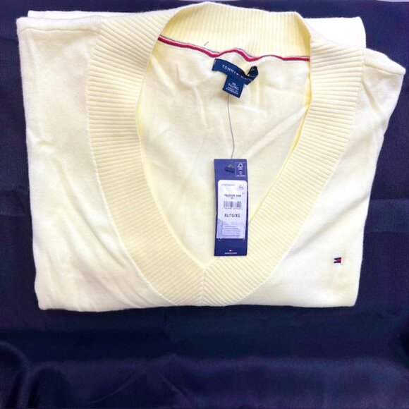 Neq-Women Tommy Hilfiger Pull-Over Sweater Pale Yellow V Neck Cotton XLT ( 23 - Picture 1 of 8